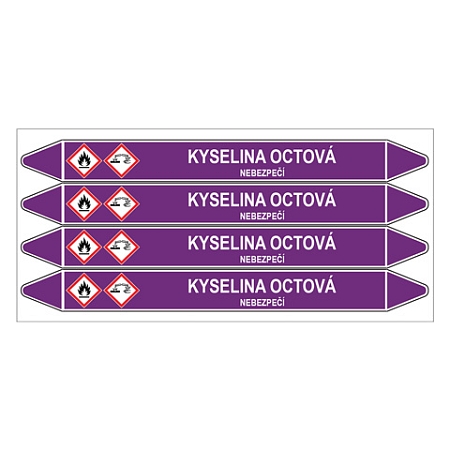 Značení potrubí, kyselina octová,4 ks, 250 × 26 mm